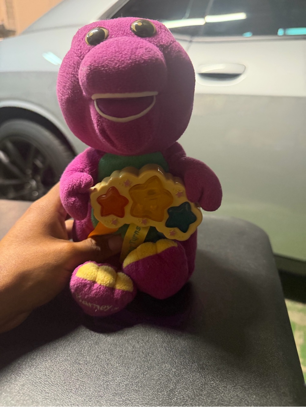 Barneys New York Purple Plush Dinosaur with Colorful Star Buttons